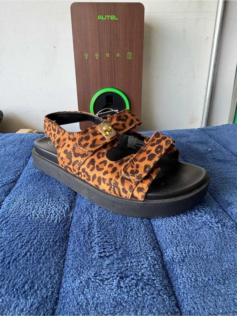 art class Leopard Print Brown Velcro Platform Sandals
